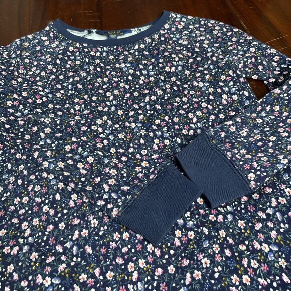 Polo Ralph Lauren Dress Girls Size M 8-10 Blue Cottage Floral Long Sleeve Cotton - Picture 8 of 8
